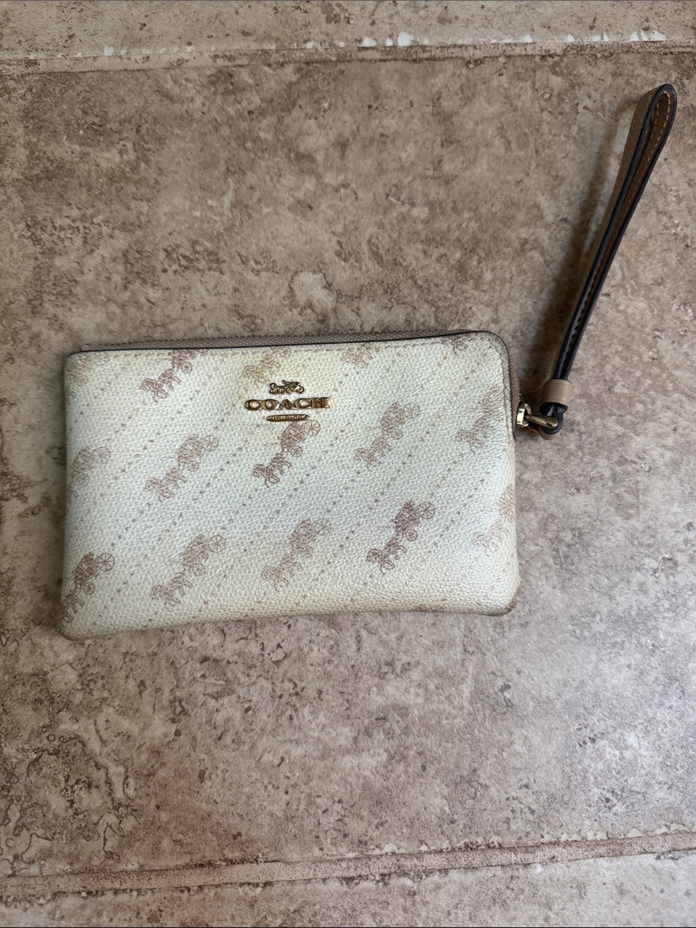 Coach Cream and Tan Signature Wristlet Clutch